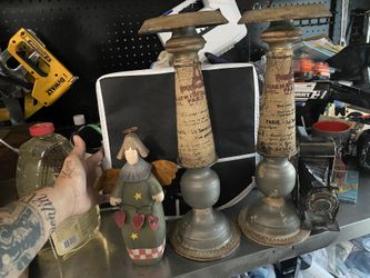 Antique candleholders and figurines