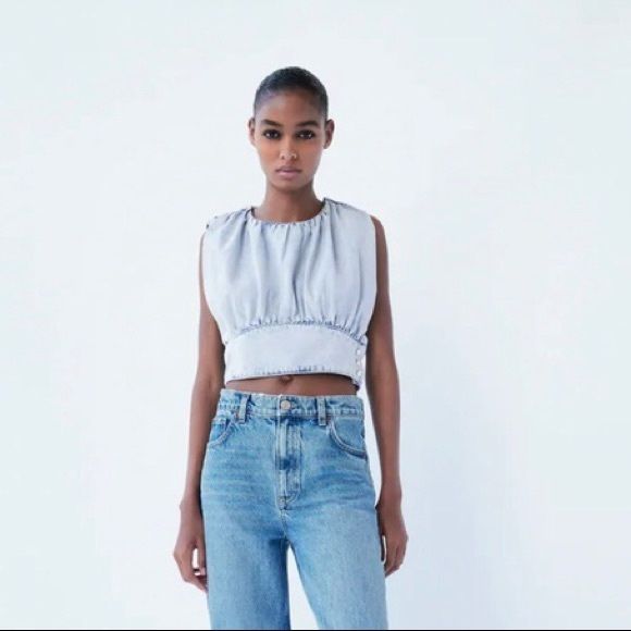 Zara den 809 Zara Denim Crop Top With Snaps Sz S