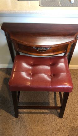 Antique Bombay wood table with barstool