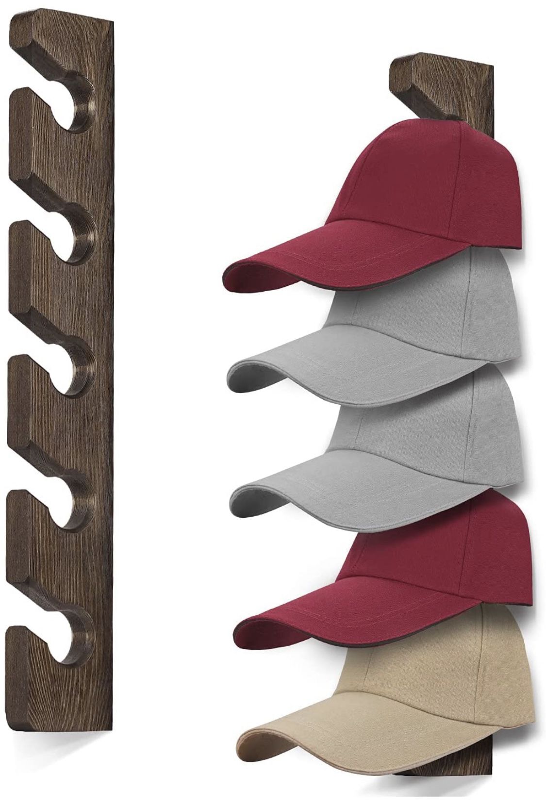 Keletop Hat Rack for Wall Baseball Cap Organizer Hanger (2 Pack) Modern Wooden Hat Holder Wall-Mounted Caps Display for Closet Door Bedroom Entryroom 