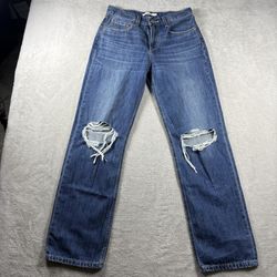 Levi's Low Pro Straight Jeans Women’s 27 Blue Wash Denim Distressed #