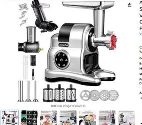 Masticating Juicer Machines, AMZCHEF 5 in 1 Slow Cold Press Juicer with Slicer/Shredder Attachment, Juice and Vegetable Extractor with Meat Grinder, S