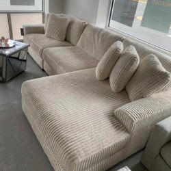 White/Gray 3 Piece Modular Sectional Sofa Chaise ✅ Cloud Seating Collection 