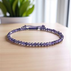 Amethyst Bracele– 3mm Natural Crystal Beads, February Birthstone Gift, Handmade Dainty Healing Jewelry