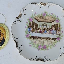 Vintage Japan Porcelain The Last Supper Christian Wall Plate 18k Gold Trim