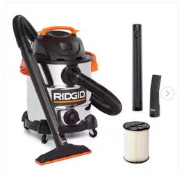 10 Gal. 6.0 Peak HP Stainless Steel Shop Vacuum Wet Dry Vac with Filter, Locking Hose and Accessory Attachments WD1060