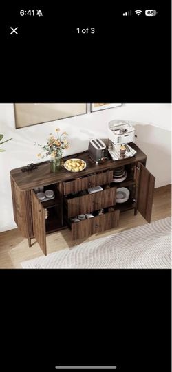 Modern 60ā Fluted Sideboard Buffet Cabinet ā Dark Walnut with 3 Drawers & Storage