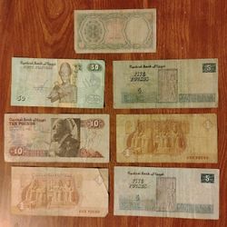 Egypt Egyptian 7 Bills Banknotes Currency 
