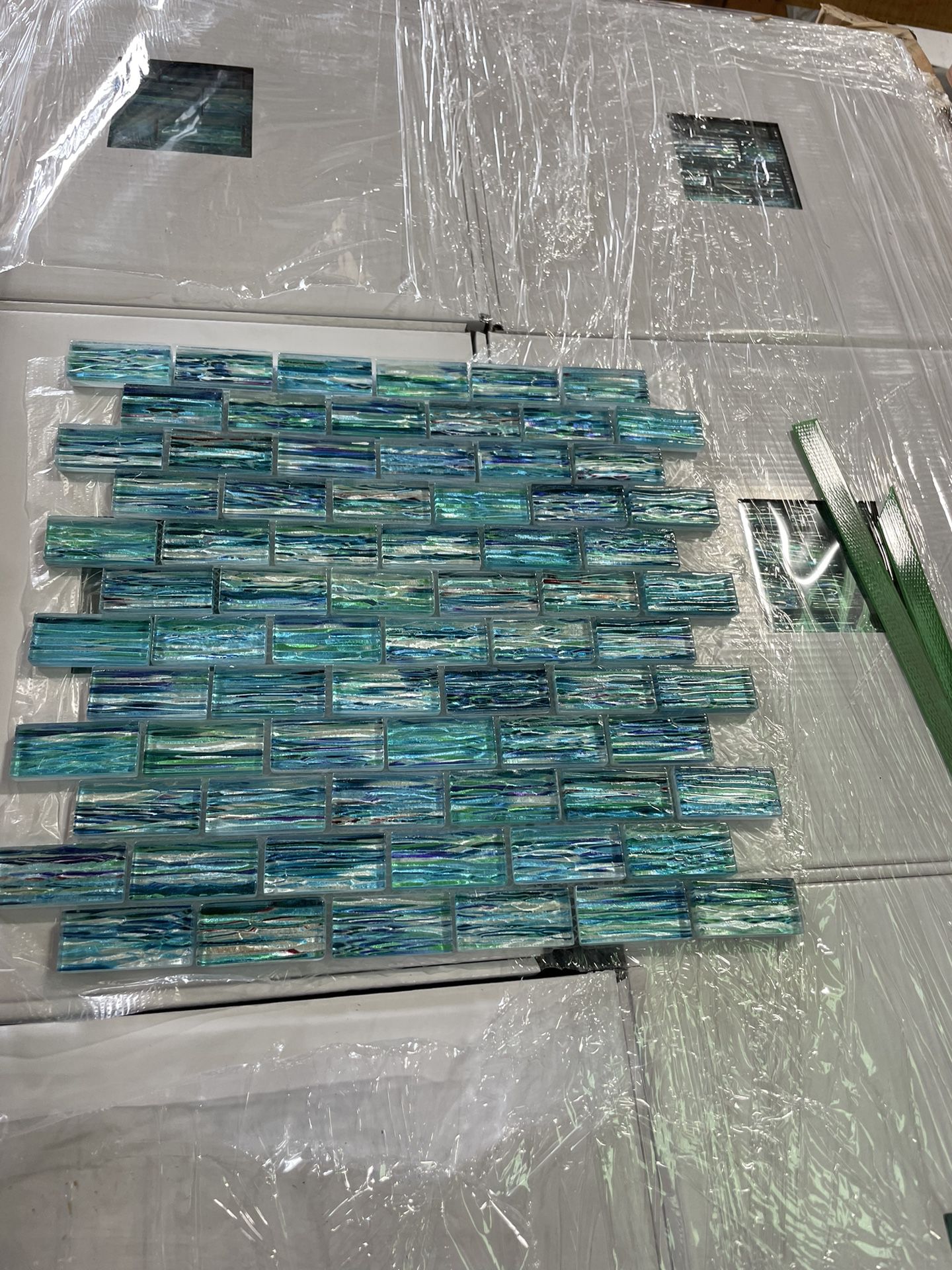 Clearance Pool Tile Iridescent  Glass Tile  1 x 2-  water feature -spas fountain -kitchen backsplash, and shower walls. 