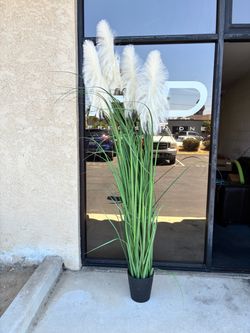 7ft Artificial Pampas Cattail Reed Grass Potted,59in Boho Fake Onion Grass Plant Indoor Outdoor,Home Garden Office Wedding Decor, Faux Greenery Housew