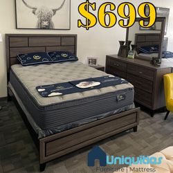 Grey Wooden Queen 4 Piece Bedroom Set