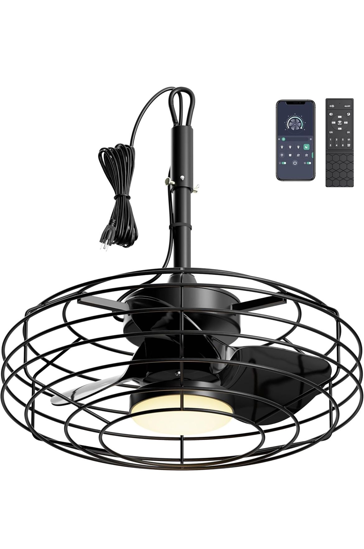 Indoor Outdoor Corded Hanging Fan With Light And Remote