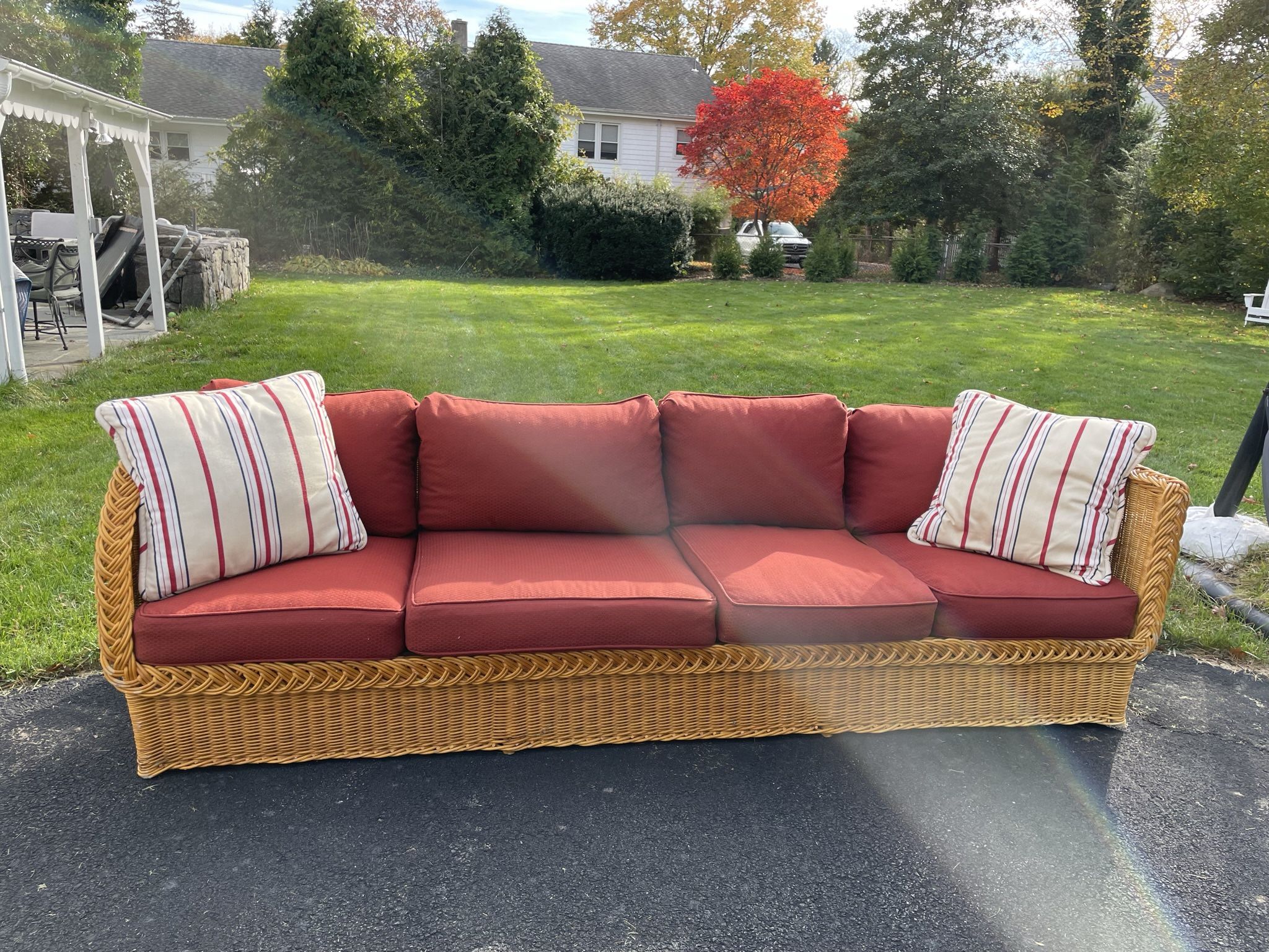 Sofa Couch Rattan 108” Down Cushions With Accent Pillows