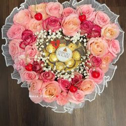 Cherry Rose Bouquet With Ferrero Rocher Chocolate