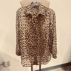Leopard Print Sheer Button-Down Blouse