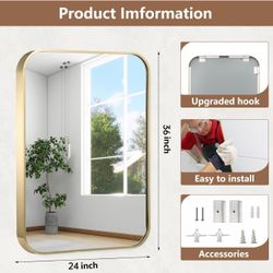 24” x 36” Gold Arch Wall Mirror – Brand New