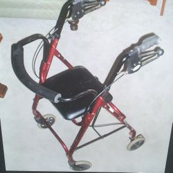 Medline Lightweight Four-wheeled Folding Rollator Red Walker With Seat