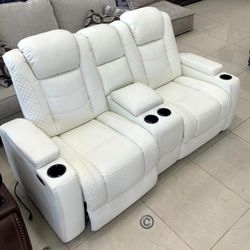 🟡SAME DAY DELIVERY 🟡 Party Time Power White Reclining Loveseat with Console