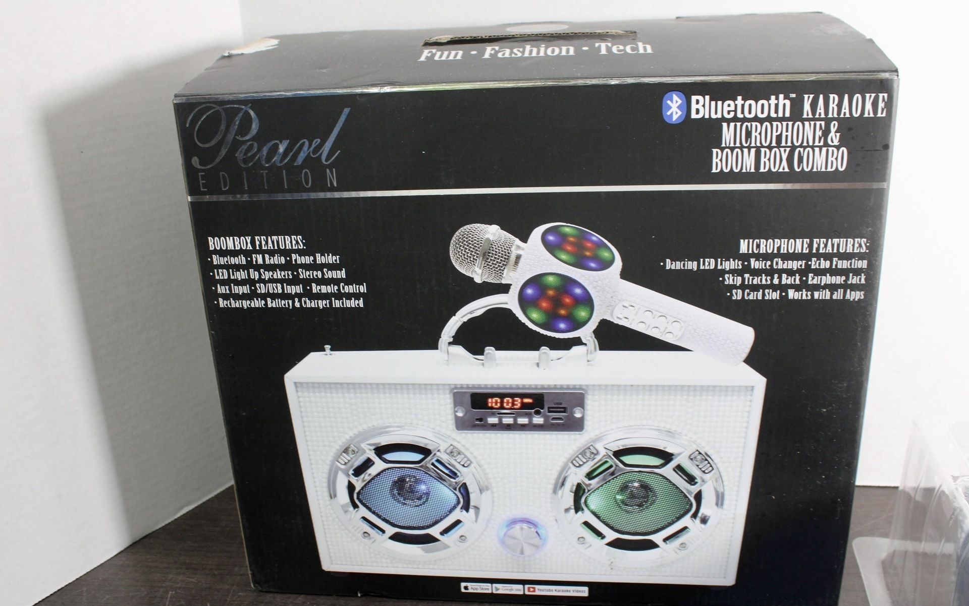 Pearl Edition Bluetooth Karaoke Microphone & Boom Box Combo 2-in-1 Multifunction