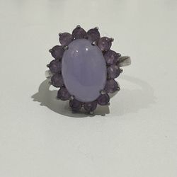 Cute Sterling Lavender Jade And Amethyst Ring