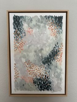 Blue & Coral Abstract Dots Framed Wall Art – 19” x 13”