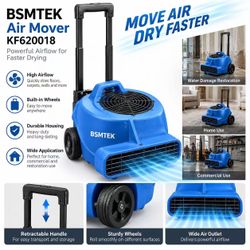 BSMTEK 2500 CFM Air Mover Blower Fan – 1HP, 3-Speed, Portable