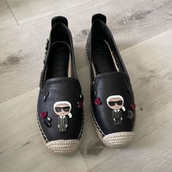 KARL LAGERFELD PARIS Michaela Pins Leather Espadrille Slip-On Flats