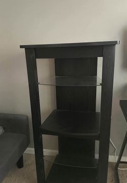 Black Heavy Wood Glass Shelf Entertainment Center TV Stand Display 