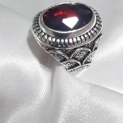 Ring Stainless steel and Ruby Stone, Size 9