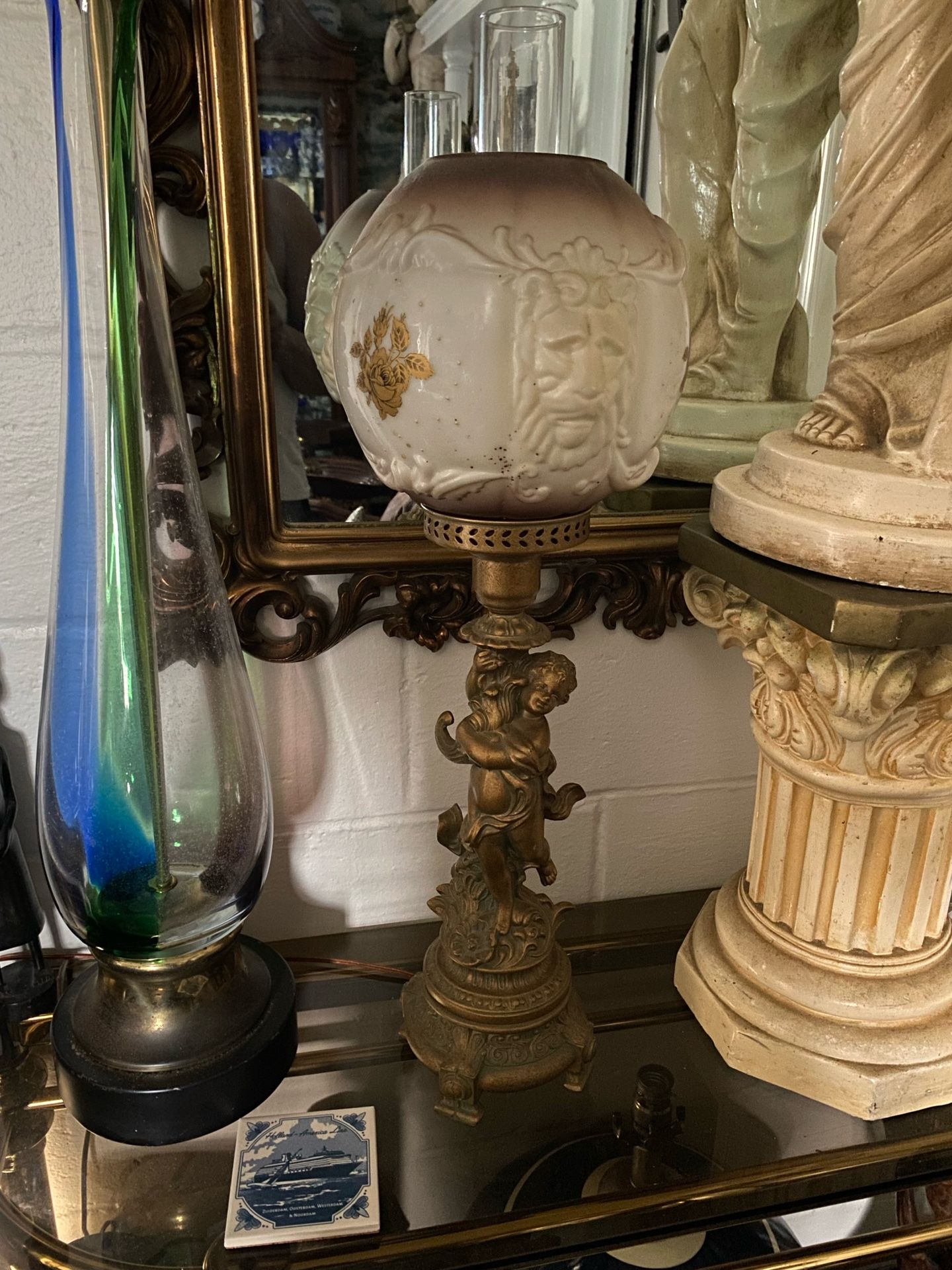 "Gone with the Wind" style lamp, also known as a parlor or hurricane lamp