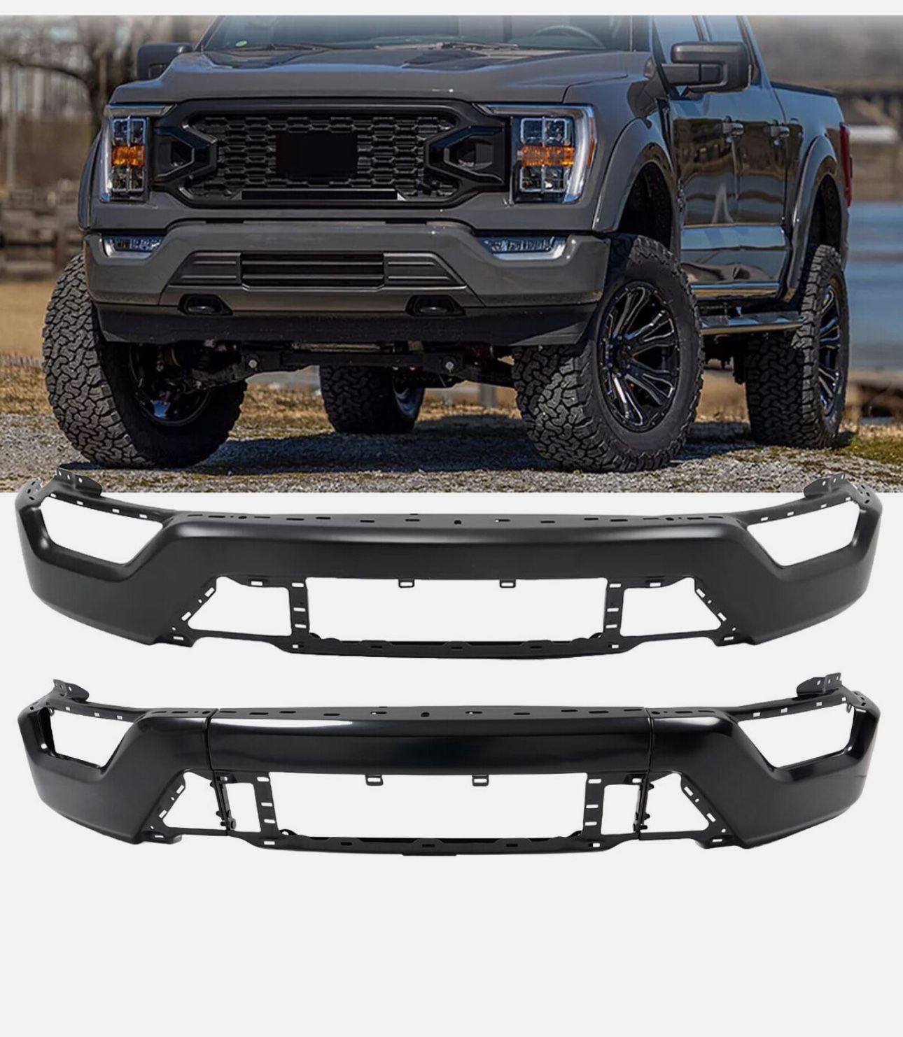 Black Steel Front Bumper Without Sensor Holes For 2021-2023 Ford F-150