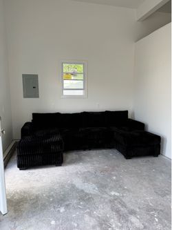 Modern Black Corduroy Double Chaise Sectional
