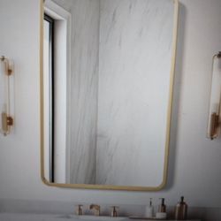 24*x36" Gold Bathroom Mirror Brush Brass
