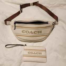 Brand New leather Coach Warren Belt bag With Coach Stripe comes with wallet also cash only