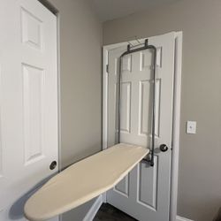Household Essentials Over The Door Small Ironing Board with Iron Holder, Natural Cotton Cover Silver 