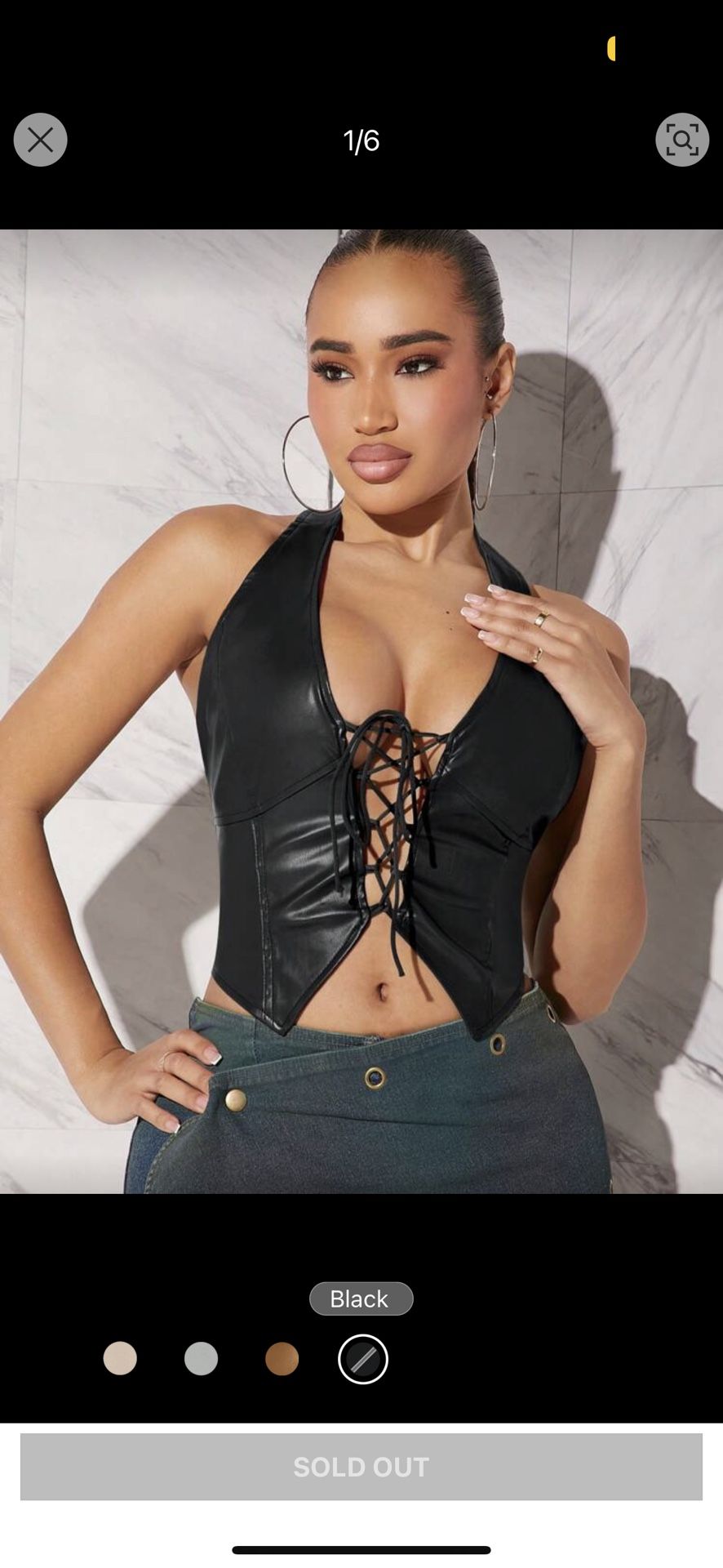 SHEIN Leather Lace Up Halter Top 