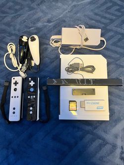 Modded Wii System (Broken Disc Drive) with a 128gb sd card, Wii Remotes, Nunchucks, and Many More!