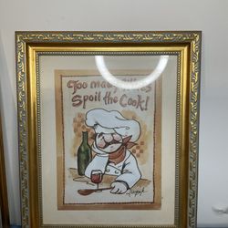 FAT ITALIAN CHEF  Will Work for Wine, Kitchen Humor Funny Framed Print, Van Dijk