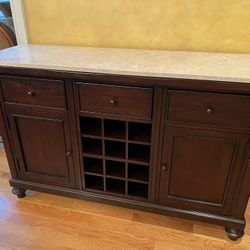 Solid Wood Server With Limestone Top