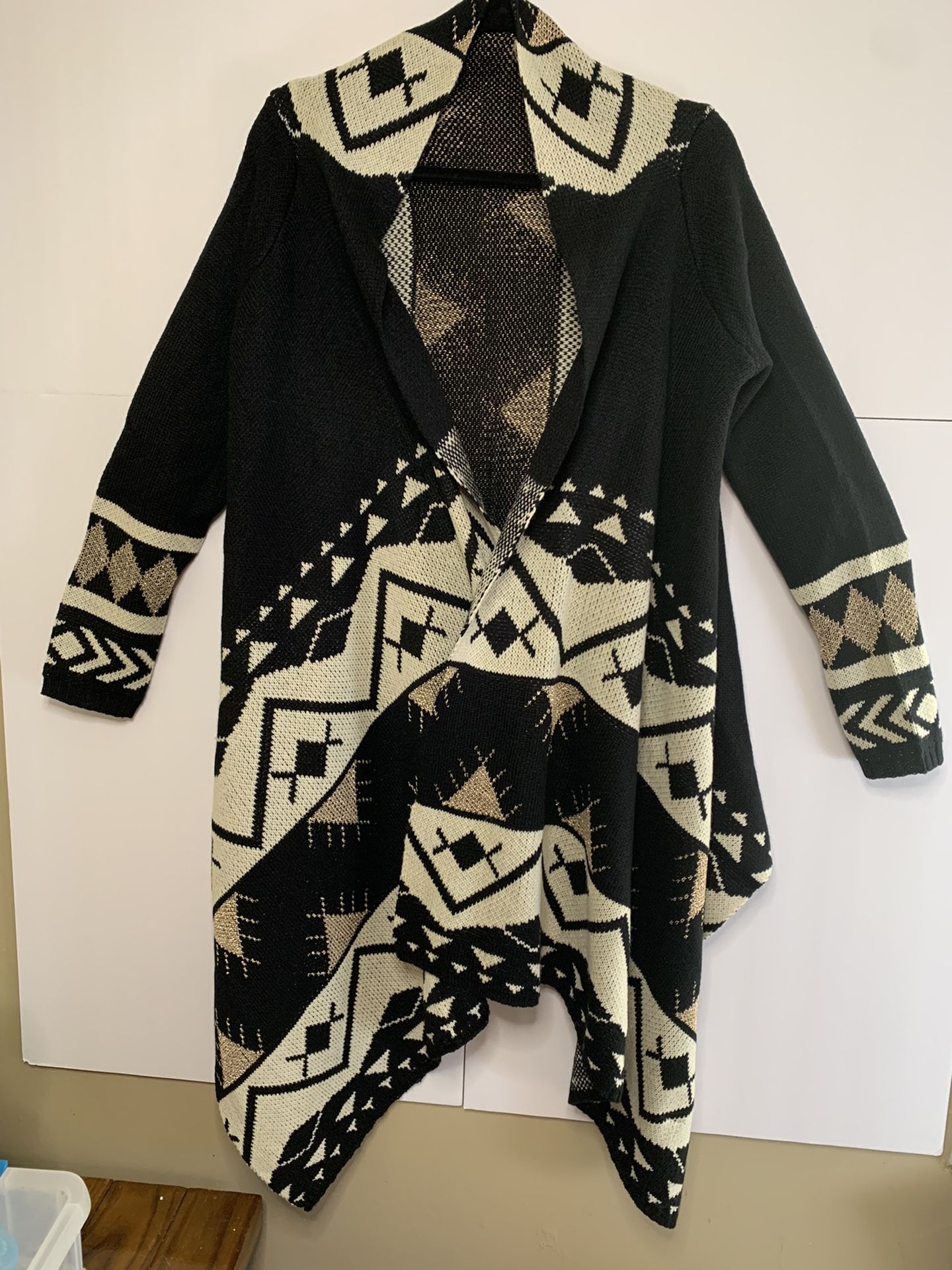 Women’s Gold/ Black/ Cream Open Front Drape Cardigan (Size: Small-Medium)