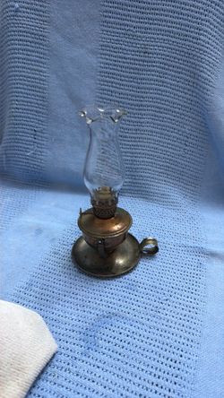 Miniature Brass Oil Lamp with Glass Chimney