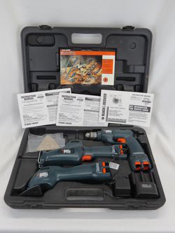 Black and Decker versa pack cordless tools and charger, working
