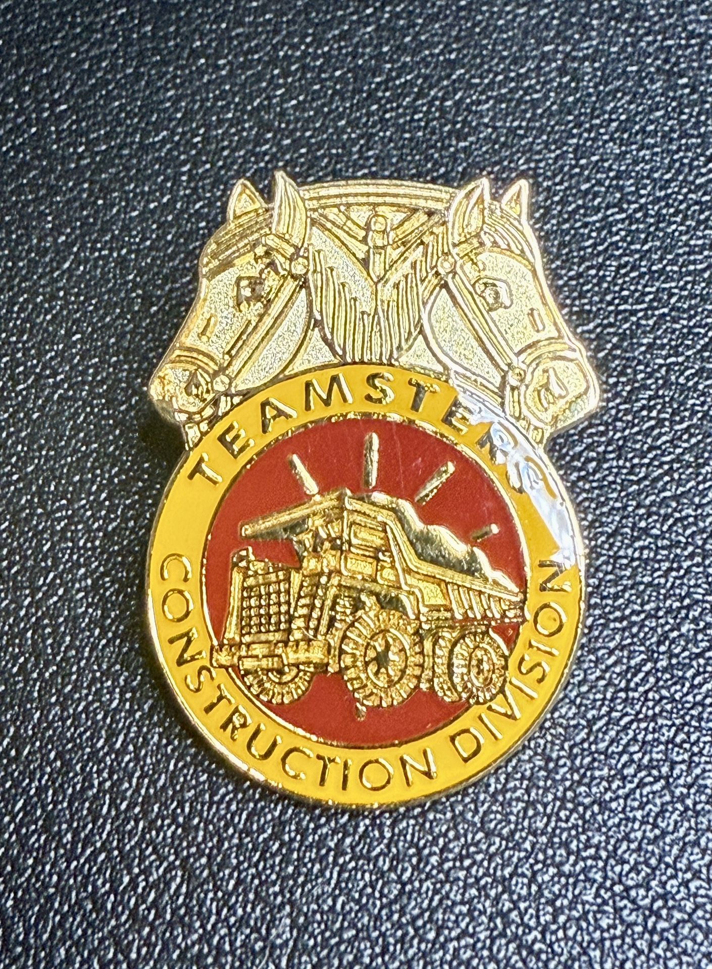 Teamsters 1980s Construction Division Union Enamel Pin Red Gold , 1x1.25”