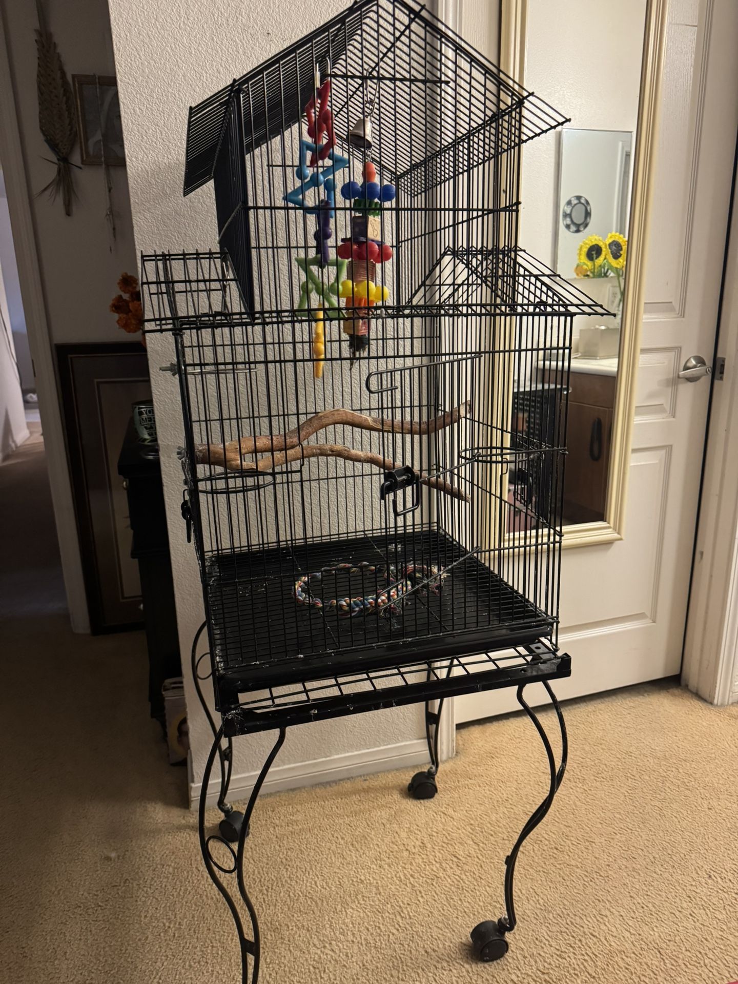 Parrot Perch Stand And Medium Cage