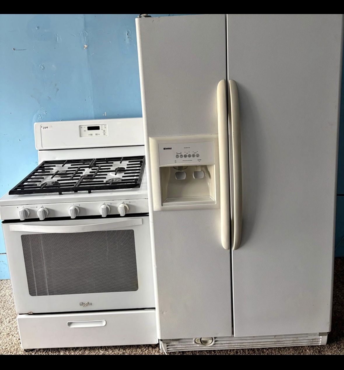 White 36” Fridge & Five Burner Gas Range