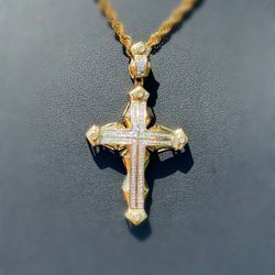 10k solid yellow gold natural diamond 0.40CTW Cross Pendant charm