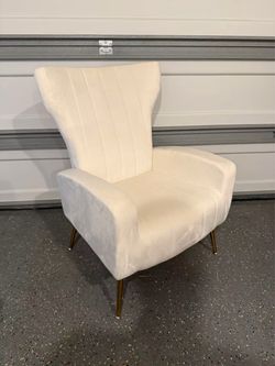 Modern Cream Beige Accent Chair with Gold Metal Legs, Upholstered Lounge Chair