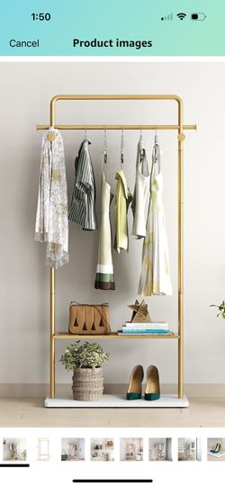 Gold Clothing Rack With Shelf Marble Like Base- L