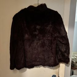 Maroon Authentic Rabbit Fur Coat 