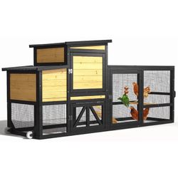 Large Wooden Chicken Coop with Run on Wheels